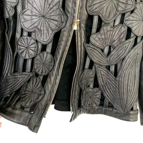 Rare & HTF Gemma Kahng New York VTG Cut-out Black Floral Runway Leather Jacket S - Picture 6 of 16